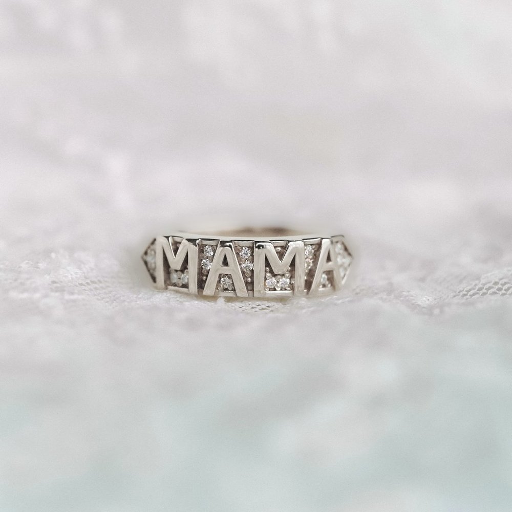 Mama ring diamond ring ringband stackable ring silver ring solid gold ring